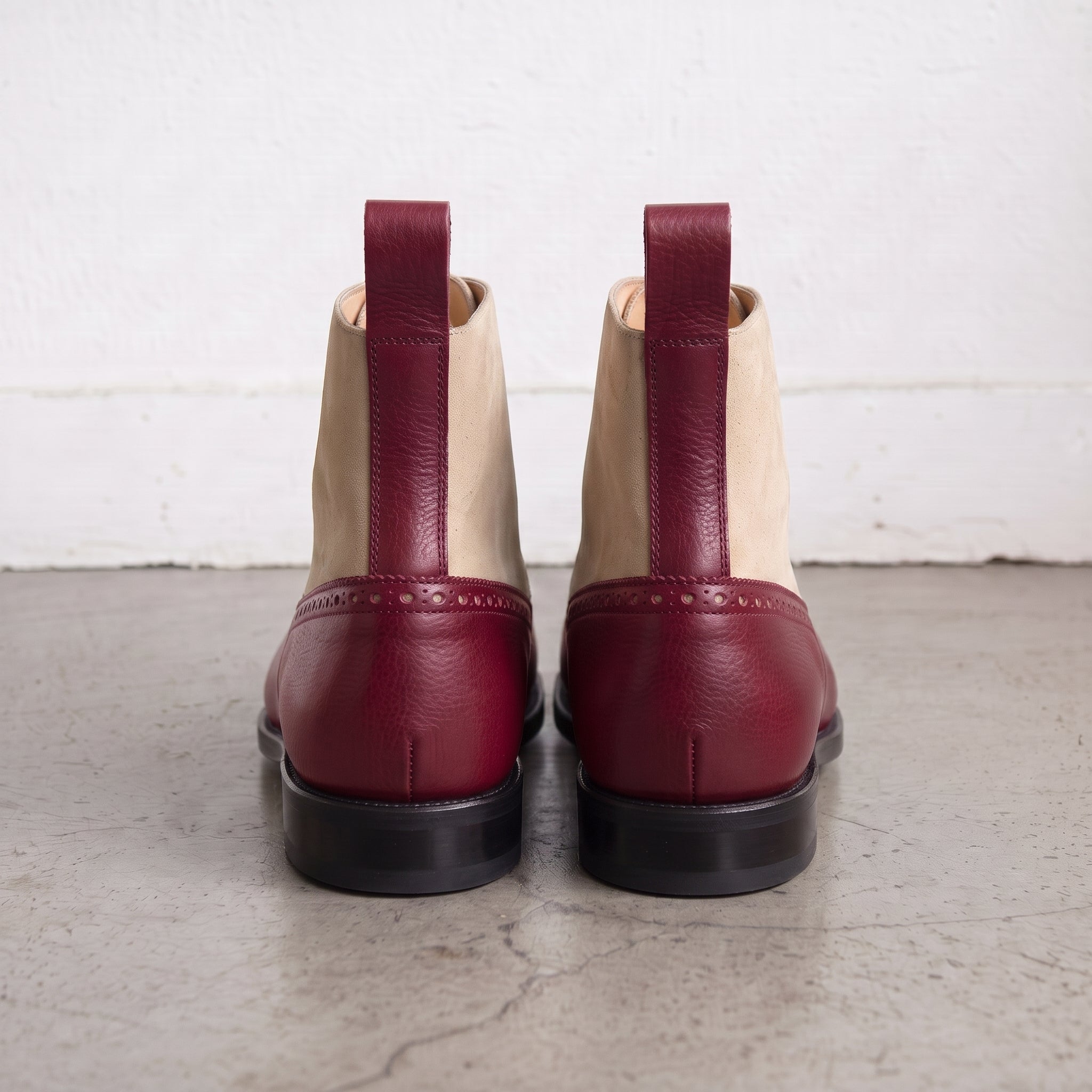 Men's Burgundy and Tan Leather Wingtip Oxford Boots — Binham
