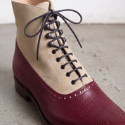 Men's Burgundy and Tan Leather Wingtip Oxford Boots — Binham