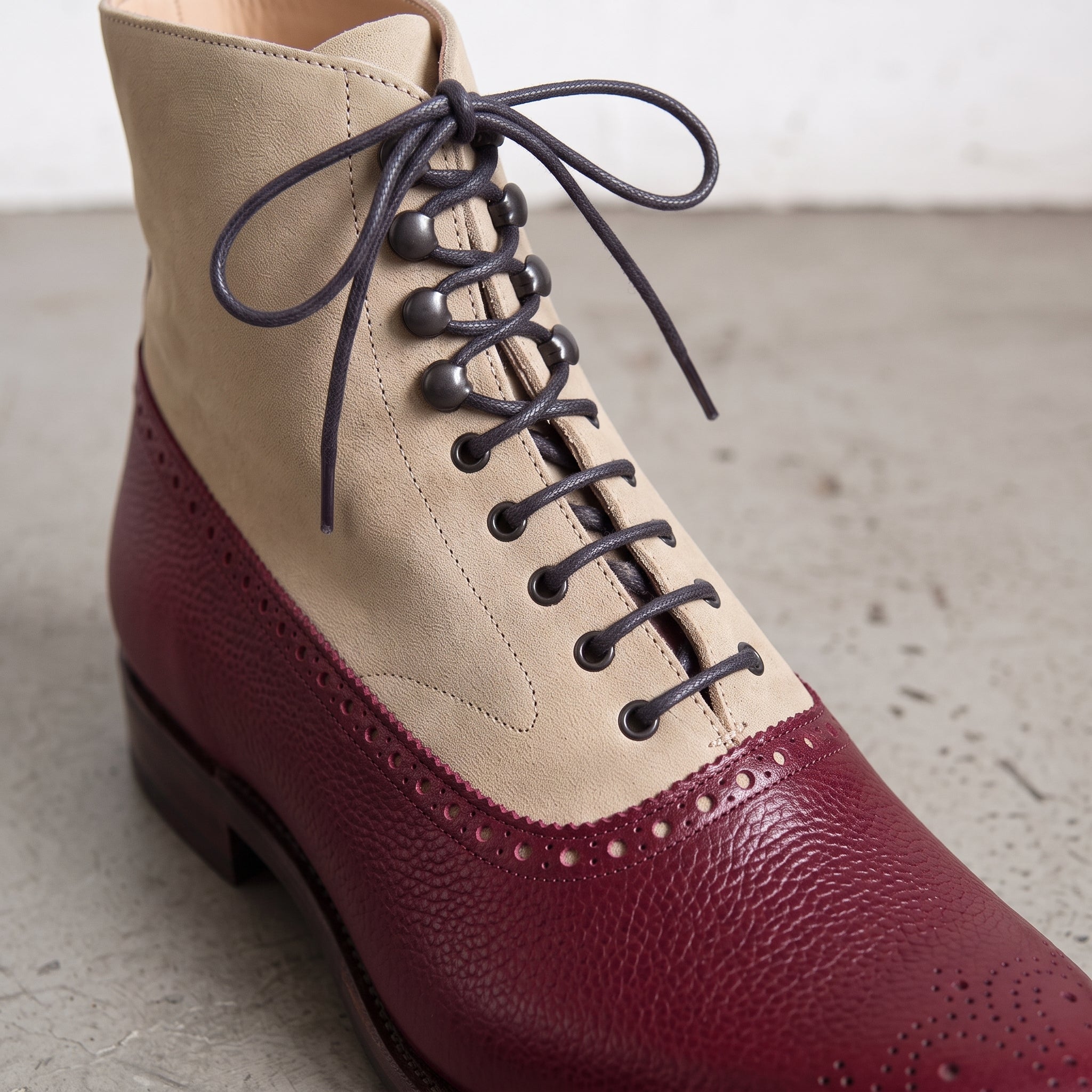 Men's Burgundy and Tan Leather Wingtip Oxford Boots — Binham