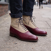 Men's Burgundy and Tan Leather Wingtip Oxford Boots — Binham
