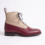 Men's Burgundy and Tan Leather Wingtip Oxford Boots — Binham