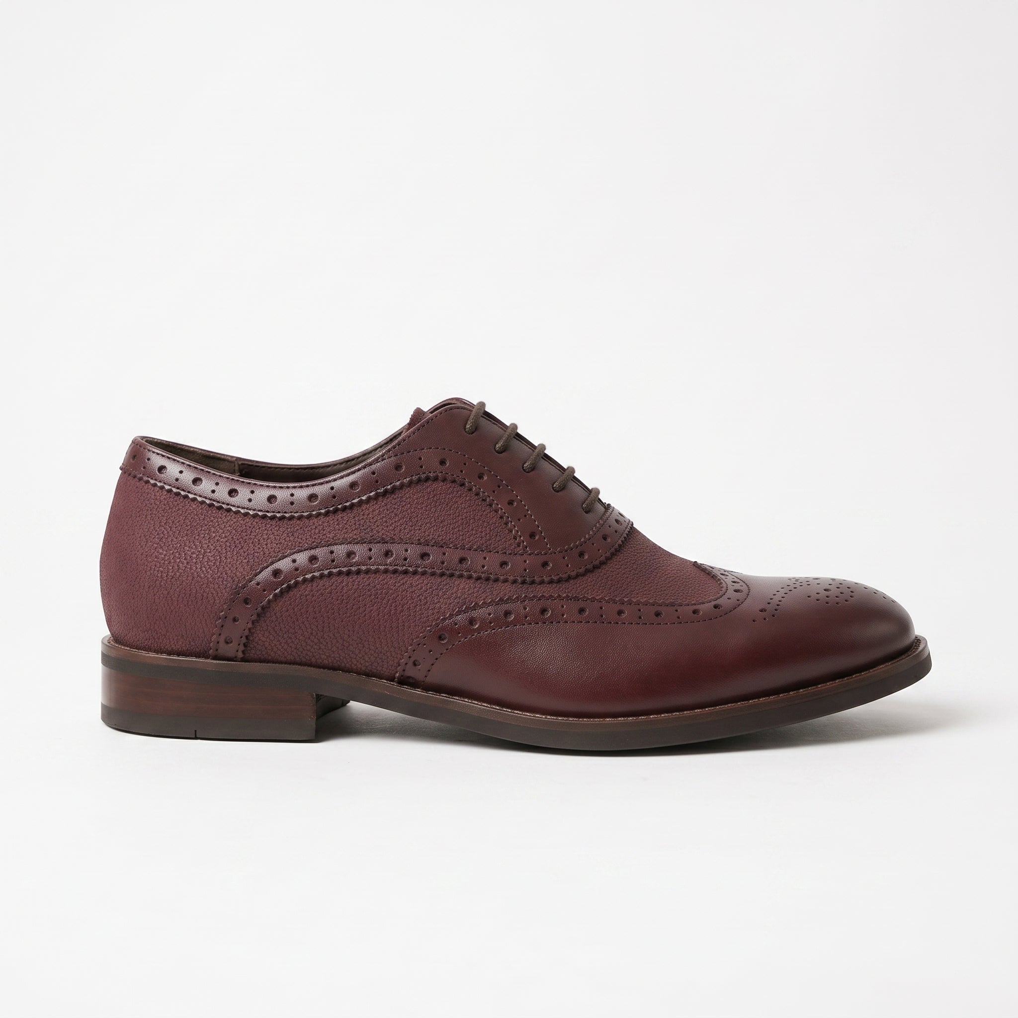 Men's Burgundy Pebbled Leather Wingtip Oxfords — Neale