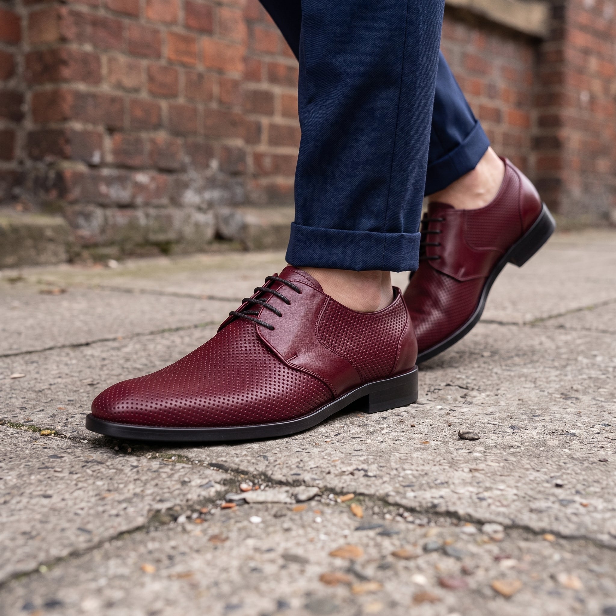 Men's Burgundy Perforated Leather Derby Shoes — Ingham