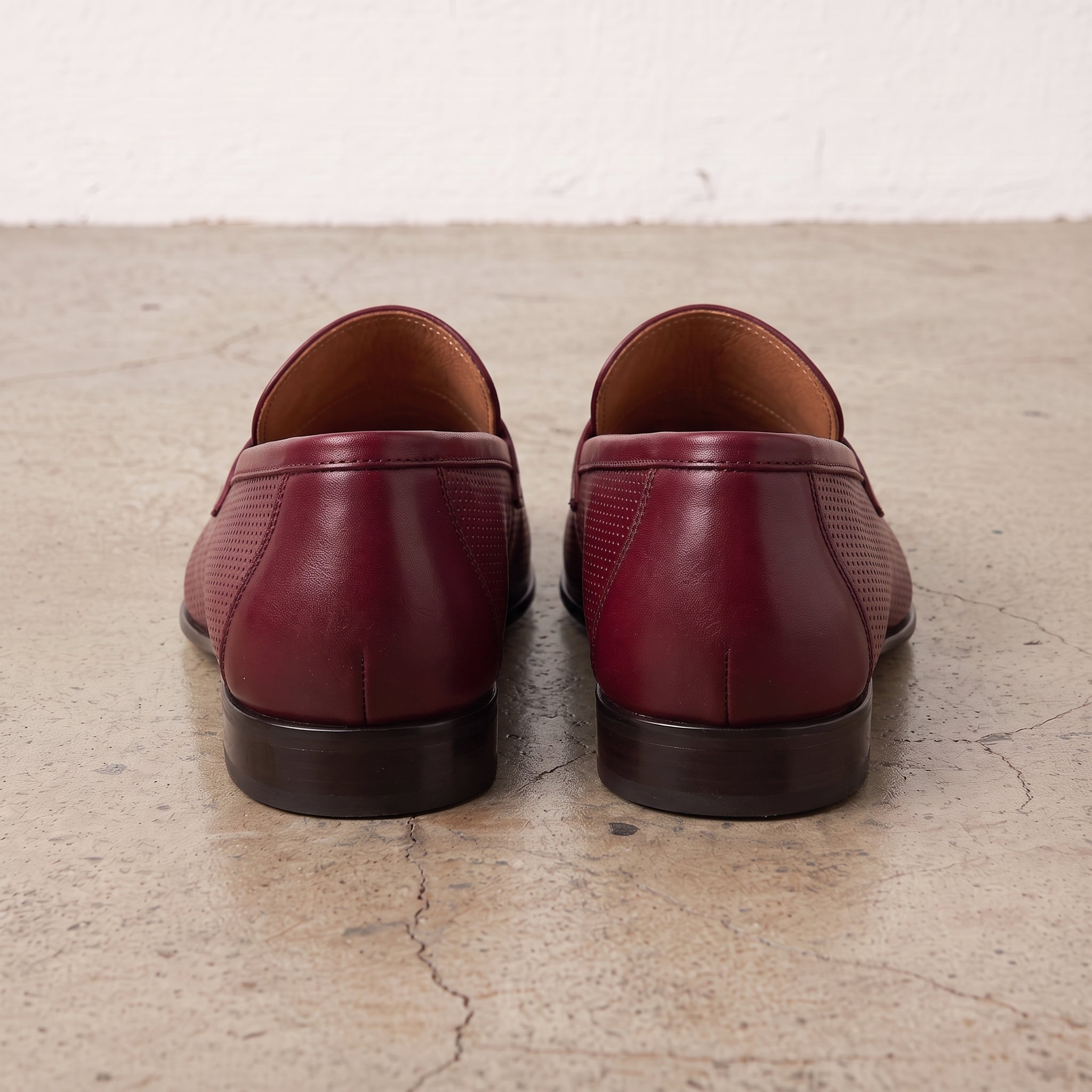 Men's Burgundy Perforated Leather Penny Loafers — Warwick