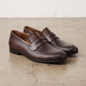 Men's Burgundy Perforated Leather Penny Loafers — Warwick