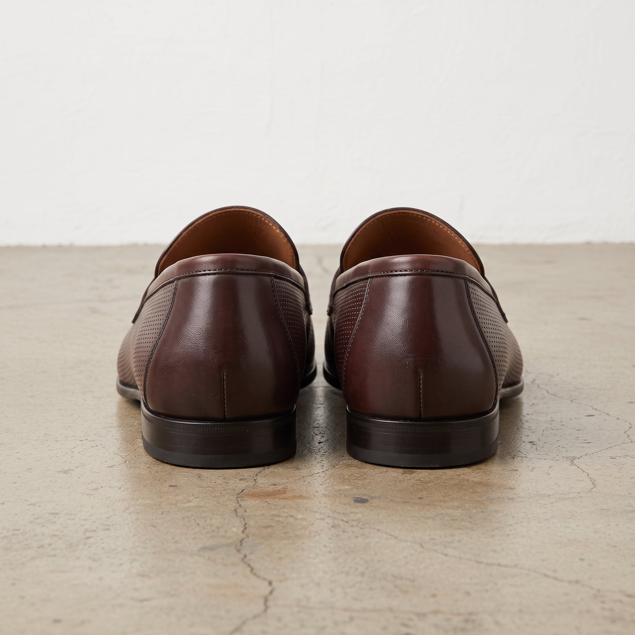 Men's Burgundy Perforated Leather Penny Loafers — Warwick