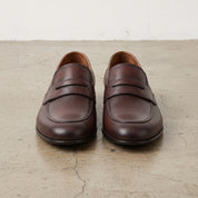 Men's Burgundy Perforated Leather Penny Loafers — Warwick