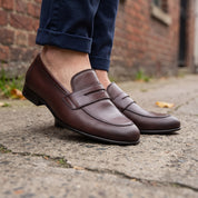 Men's Burgundy Perforated Leather Penny Loafers — Warwick