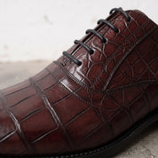 Men's Burgundy Cap-Toe Crocodile-Embossed Leather Oxfords — Bingley