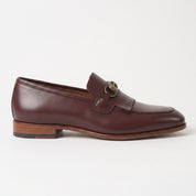 Men's Burgundy Apron-Toe Leather Kiltie Bit Loafers — Adney