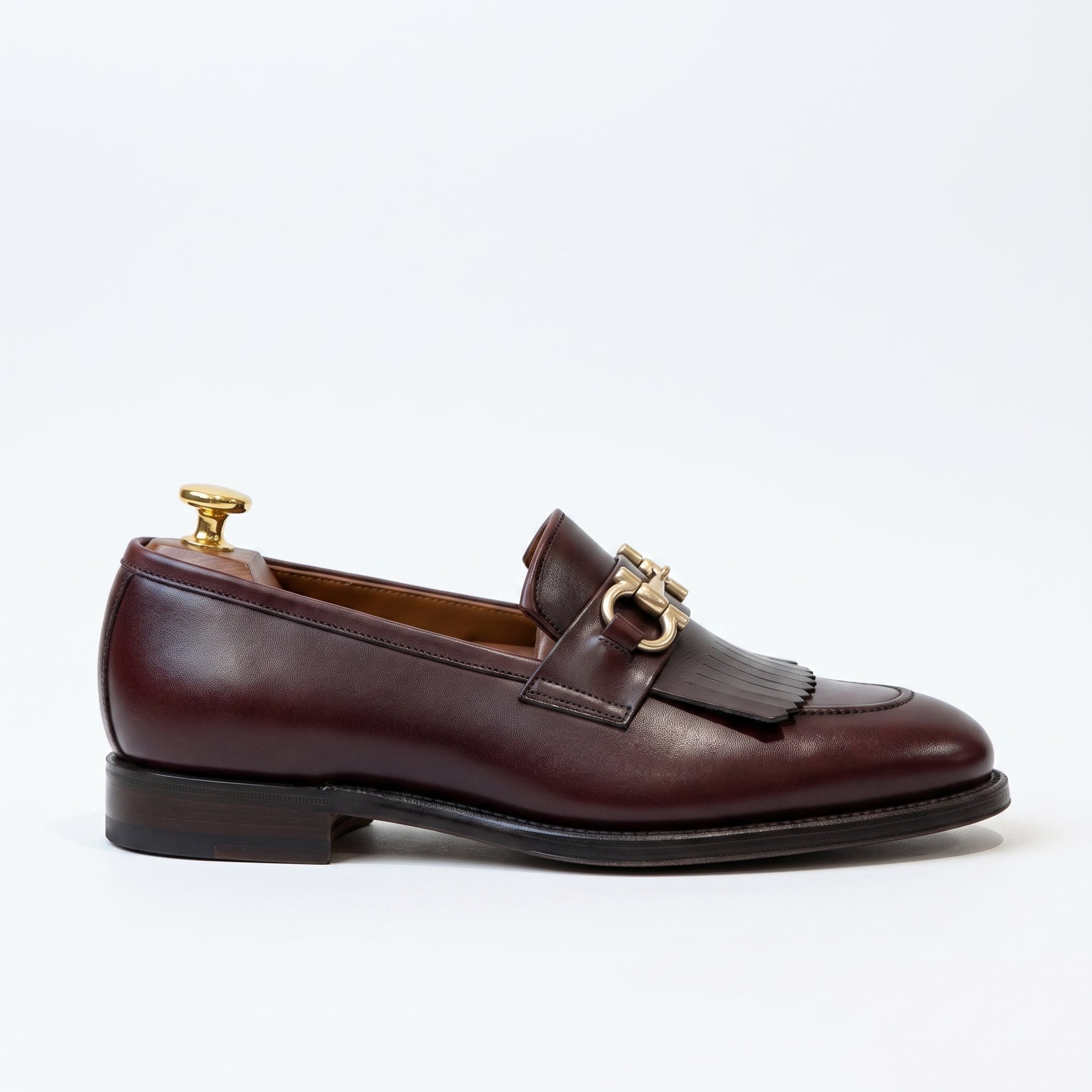 Men's Burgundy Plain-Toe Leather Bit Loafers — Dursley