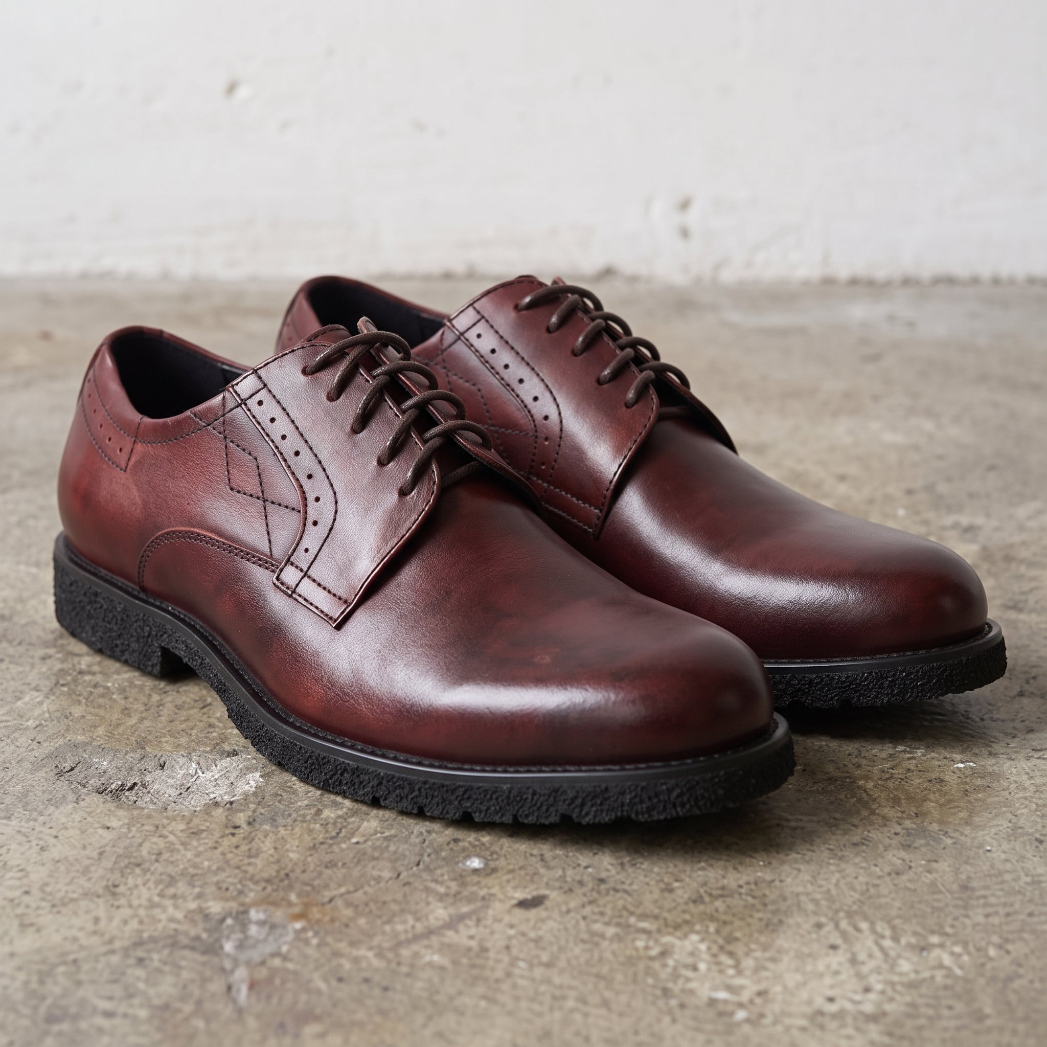 Men's Burgundy Plain-Toe Leather Derbys — Birling