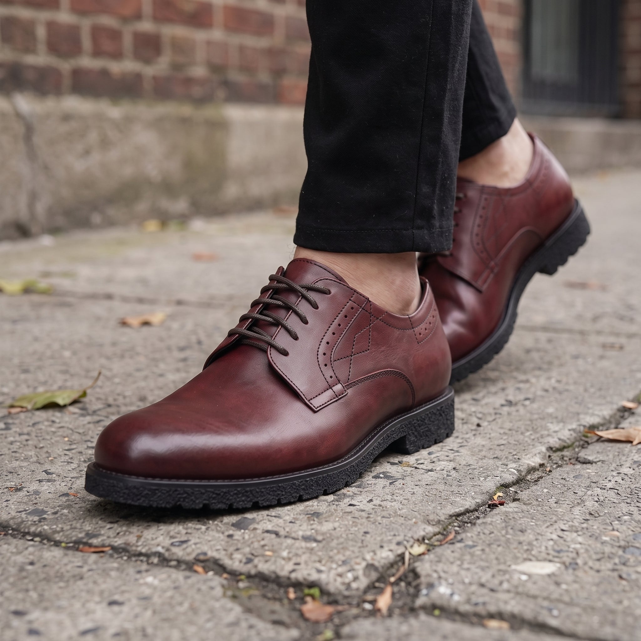 Men's Burgundy Plain-Toe Leather Derbys — Birling
