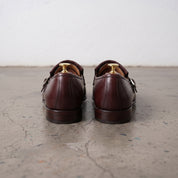 Men's Burgundy Plain-Toe Leather Double Monk Strap Shoes — Gailey