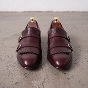 Men's Burgundy Plain-Toe Leather Double Monk Strap Shoes — Gailey