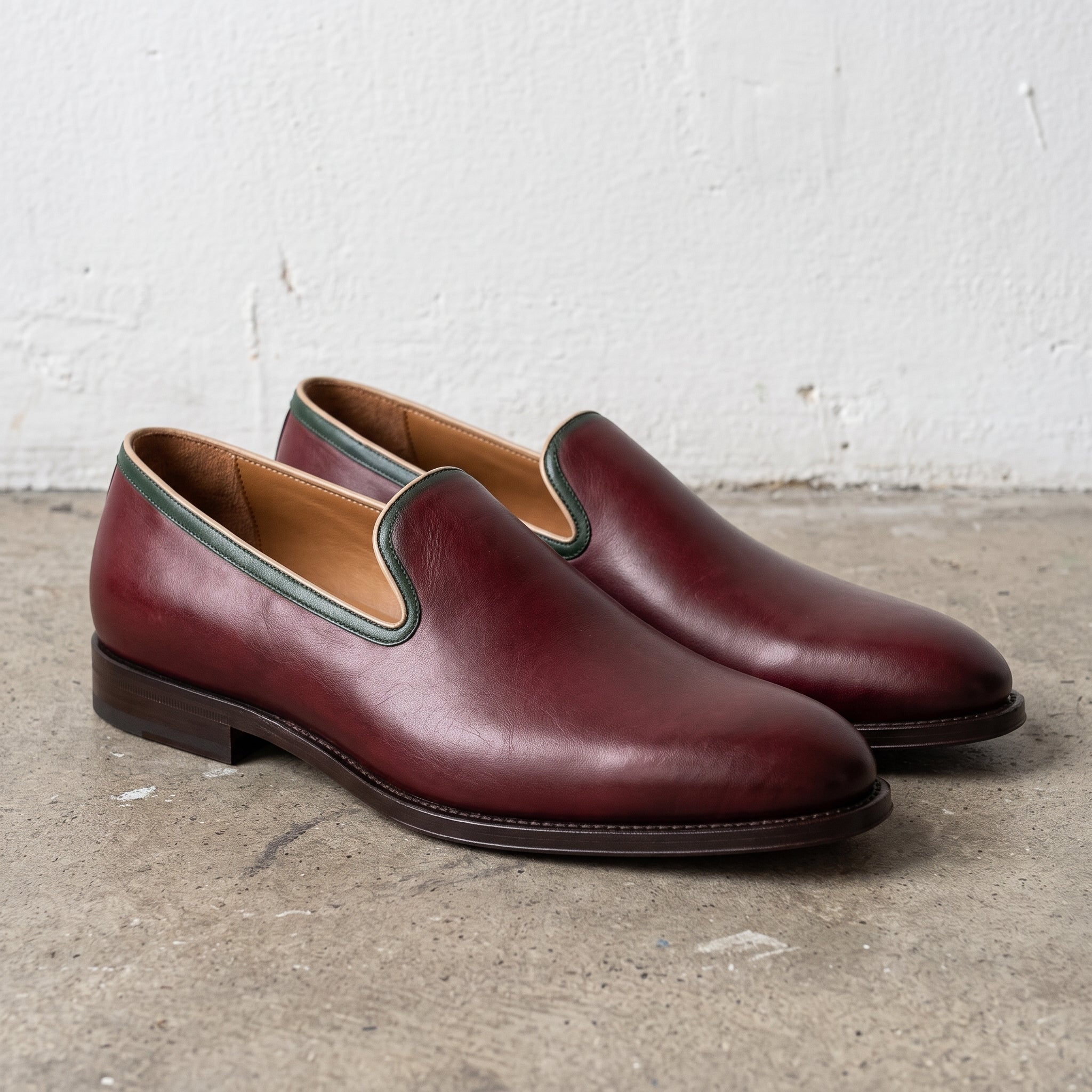 Men's Burgundy Plain-Toe Leather Loafers — Abberfield