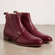 Men's Burgundy Plain-Toe Leather Double Monk Boots — Broomley