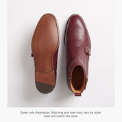 Men's Burgundy Plain-Toe Leather Double Monk Boots — Broomley