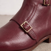 Men's Burgundy Plain-Toe Leather Double Monk Boots — Broomley