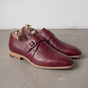 Men's Burgundy Plain-Toe Leather Monk Strap Shoes — Attley