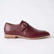 Men's Burgundy Plain-Toe Leather Monk Strap Shoes — Attley