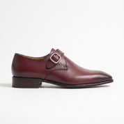 Men's Burgundy Plain-Toe Leather Monk Strap Shoes — Creighton