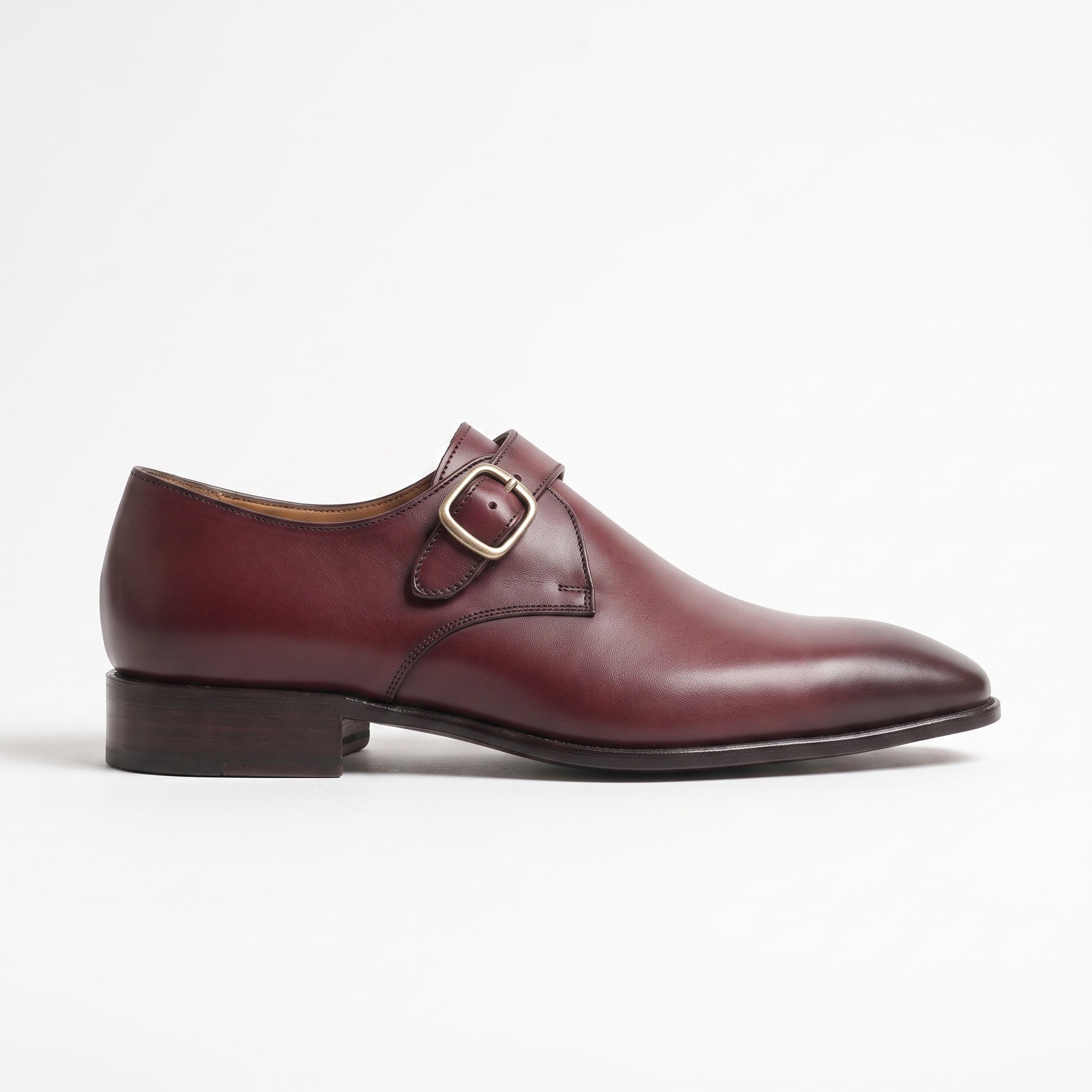 Men's Burgundy Plain-Toe Leather Monk Strap Shoes — Creighton