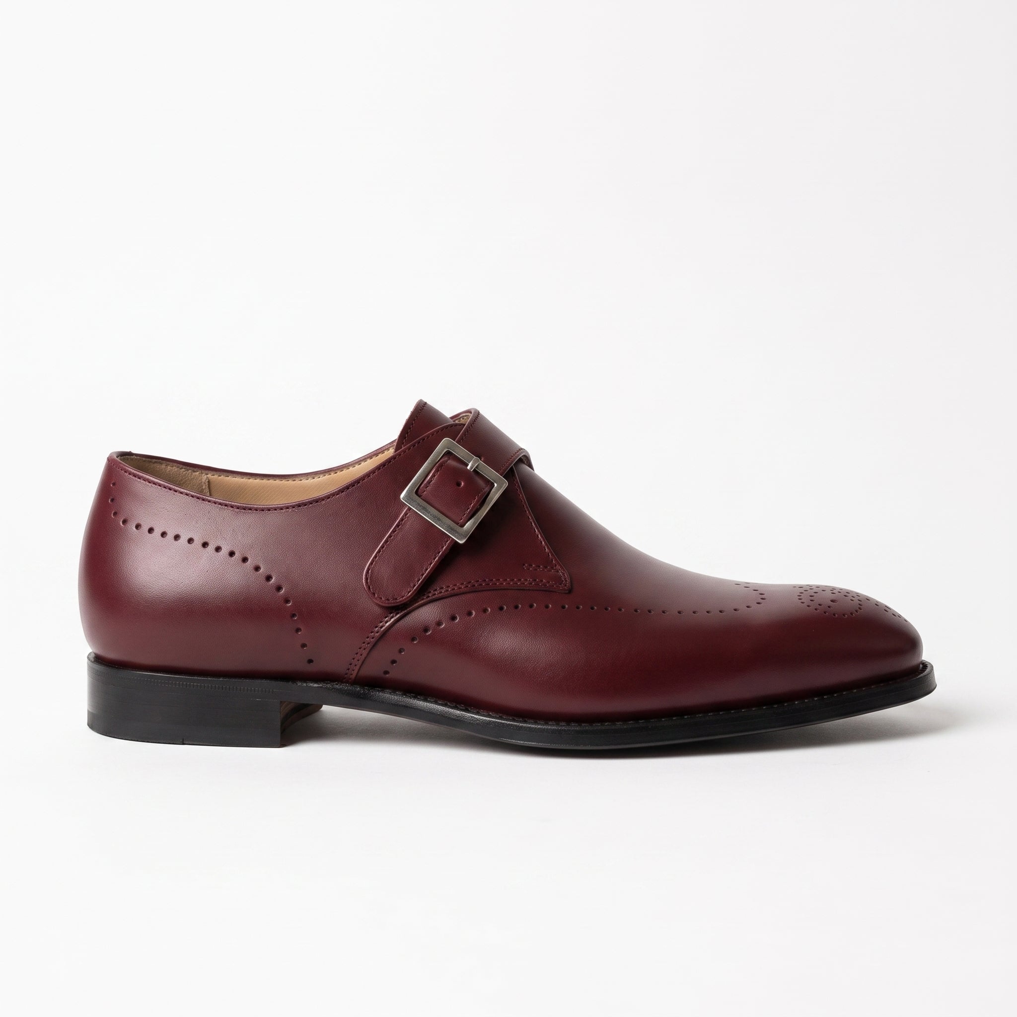 Men's Burgundy Plain-Toe Leather Monk Strap Shoes — Cullis