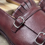 Men's Burgundy Plain-Toe Leather Double Monk Strap Shoes — Heytesbury — Heytesbury