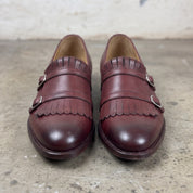 Men's Burgundy Plain-Toe Leather Double Monk Strap Shoes — Heytesbury — Heytesbury
