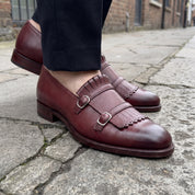 Men's Burgundy Plain-Toe Leather Double Monk Strap Shoes — Heytesbury — Heytesbury
