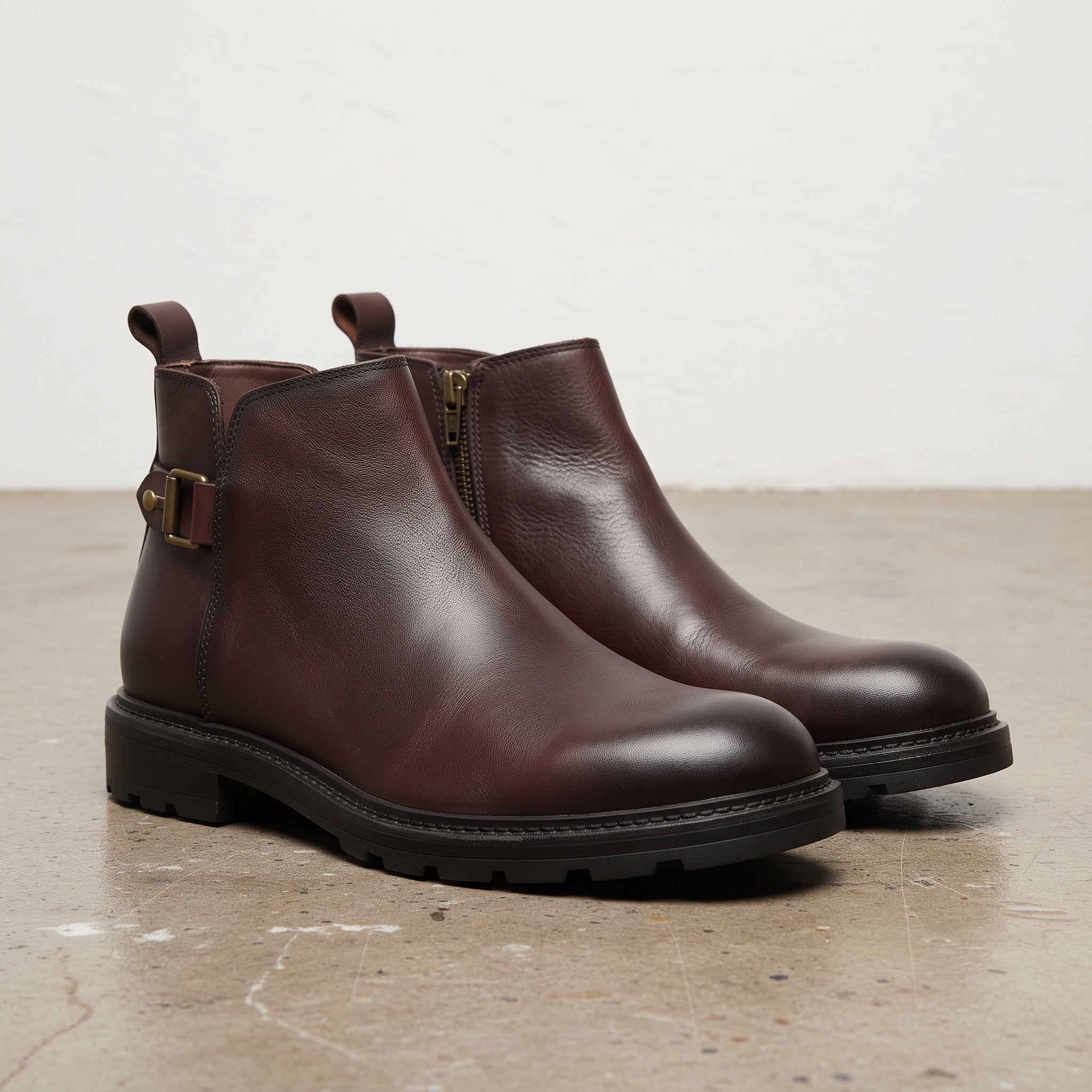 Men's Burgundy Plain-Toe Leather Chelsea Boots — Grimsley