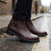 Men's Burgundy Plain-Toe Leather Chelsea Boots — Grimsley