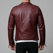 Men's Burgundy Quilted Leather Biker Jacket — Berwick