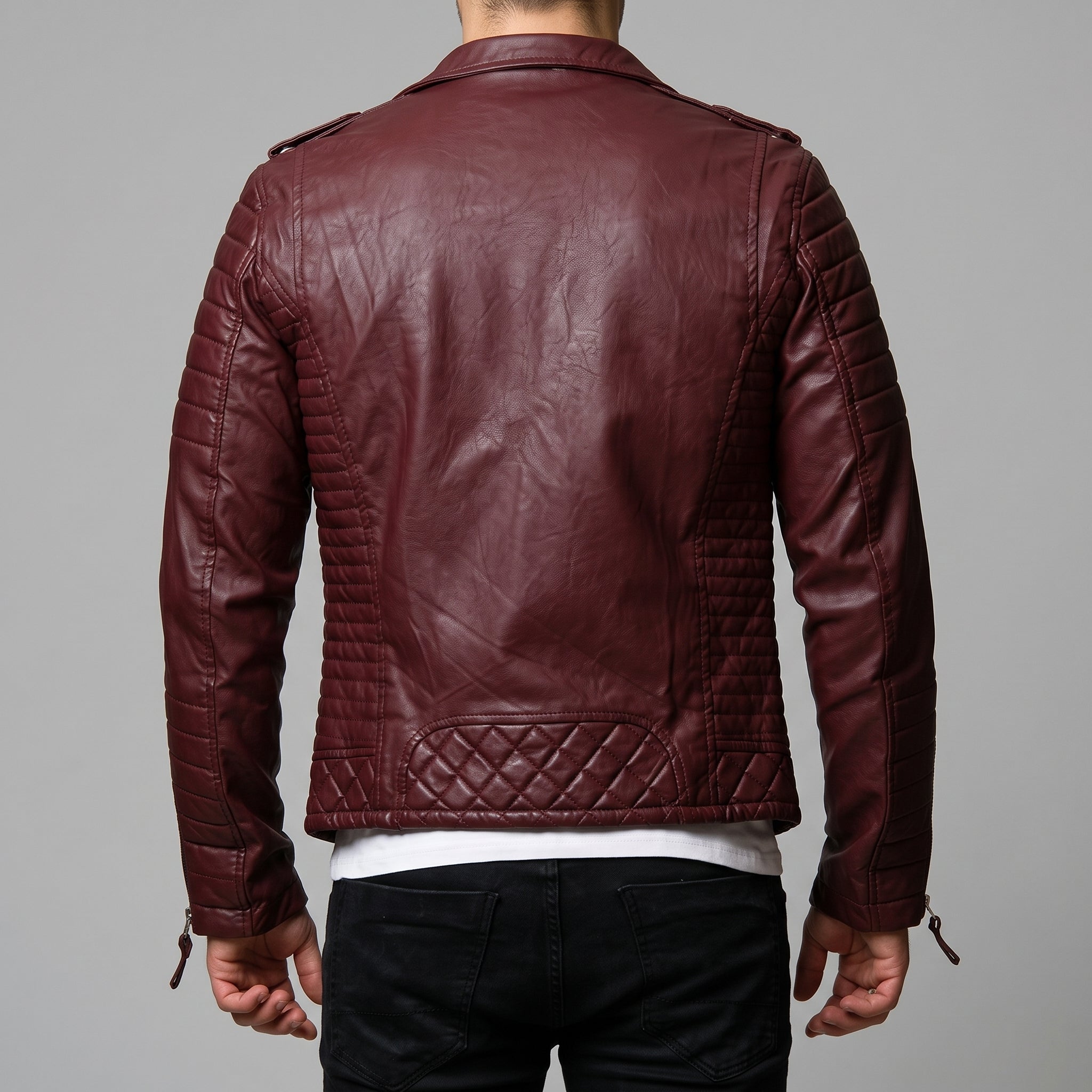 Men's Burgundy Quilted Leather Biker Jacket — Berwick