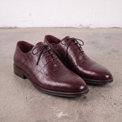 Men's Burgundy Semi-Brogue Crocodile-Embossed Leather Oxfords — Eshton