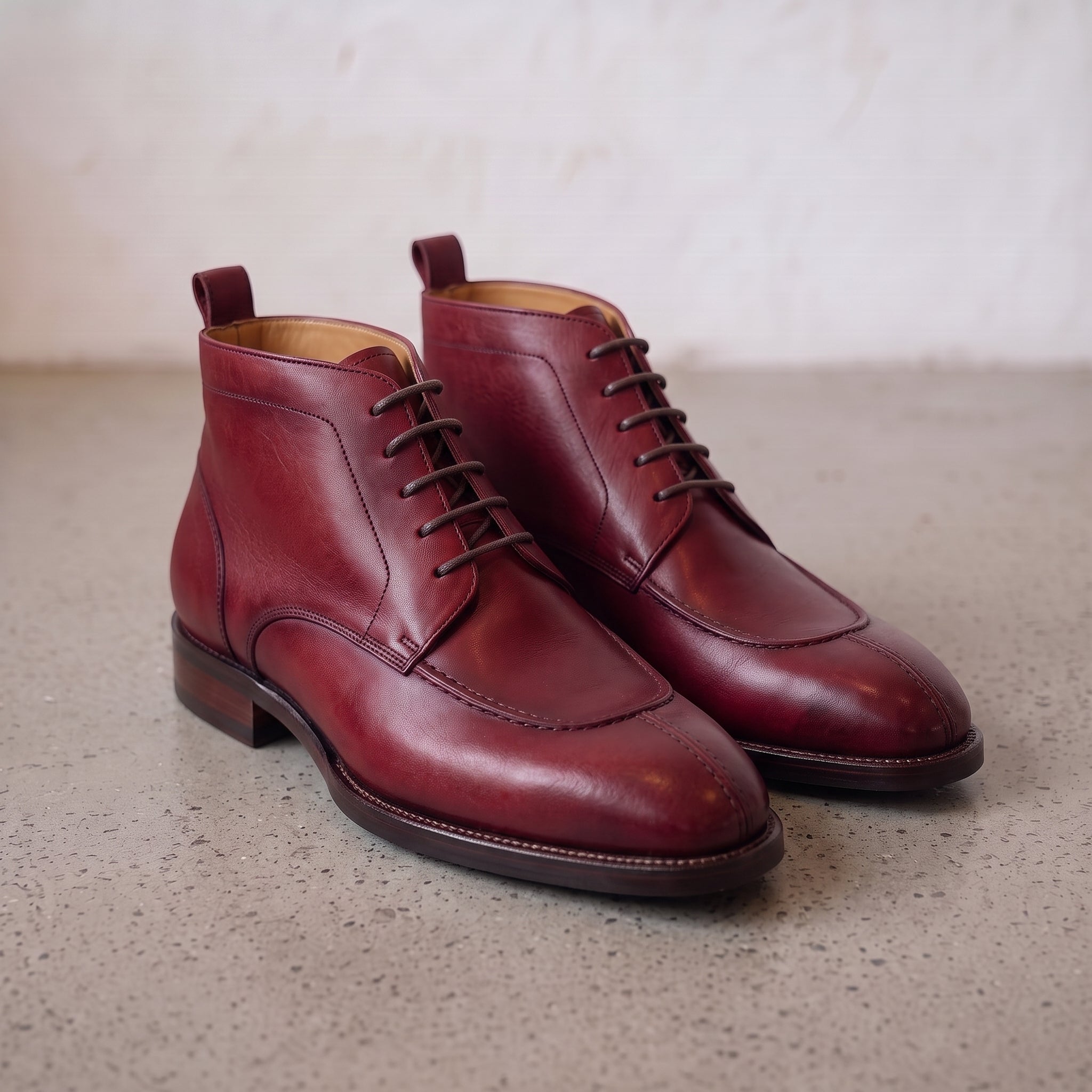 Men's Burgundy Split-Toe Leather Derby Boots — Hawick