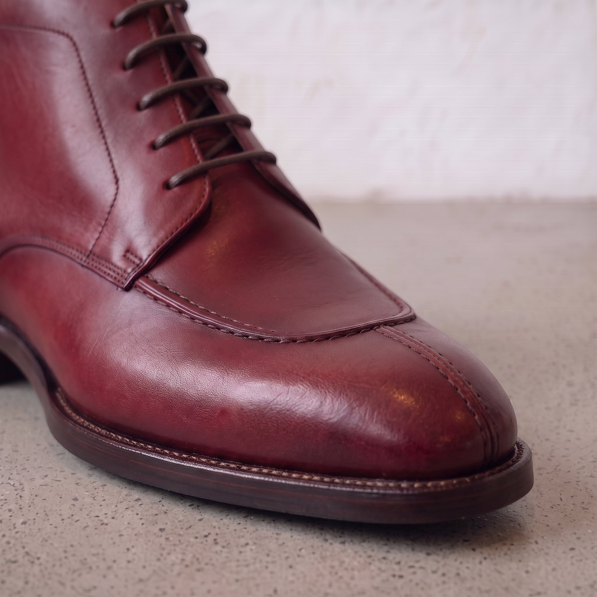 Men's Burgundy Split-Toe Leather Derby Boots — Hawick