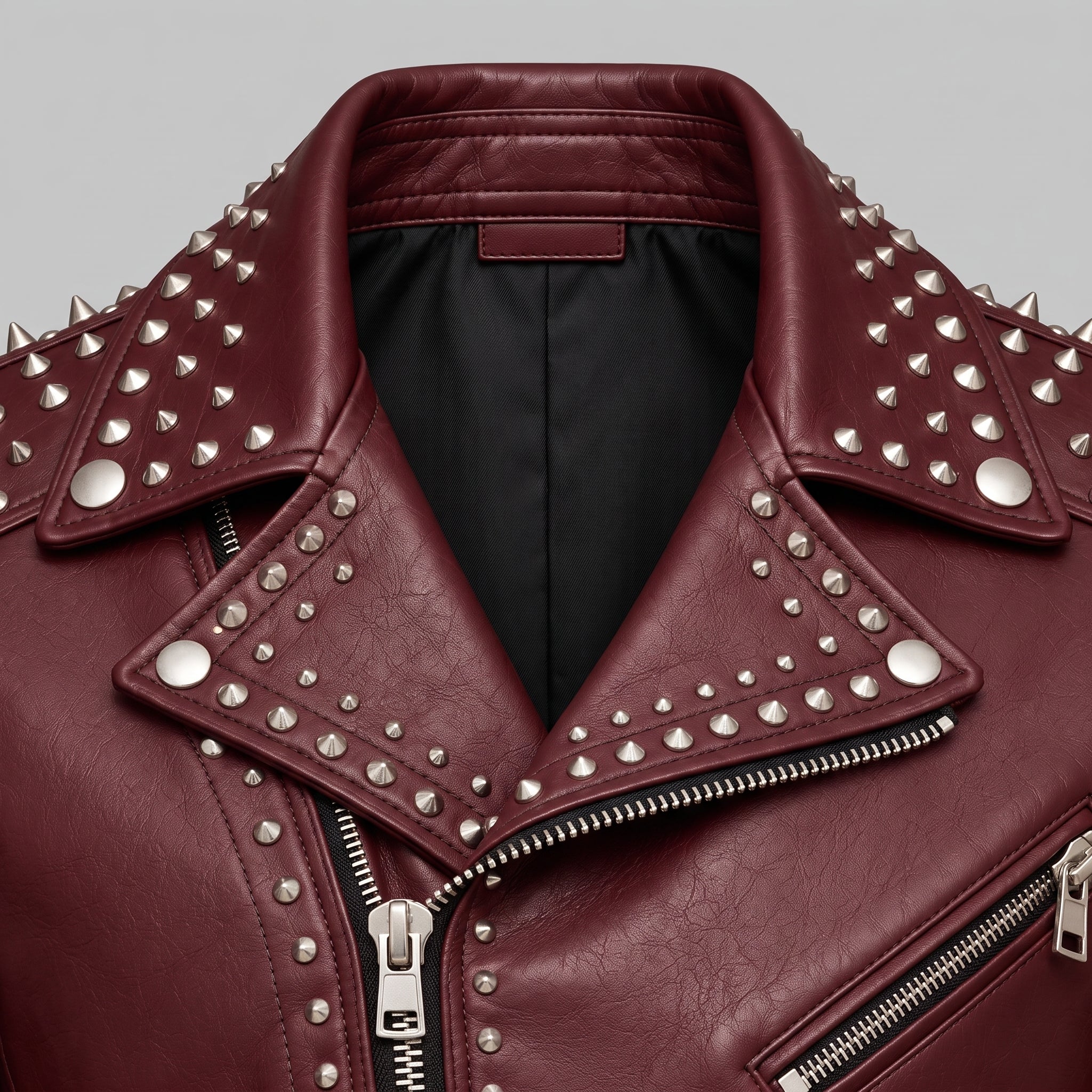 Men's Burgundy Studded Leather Biker Jacket — Acwood