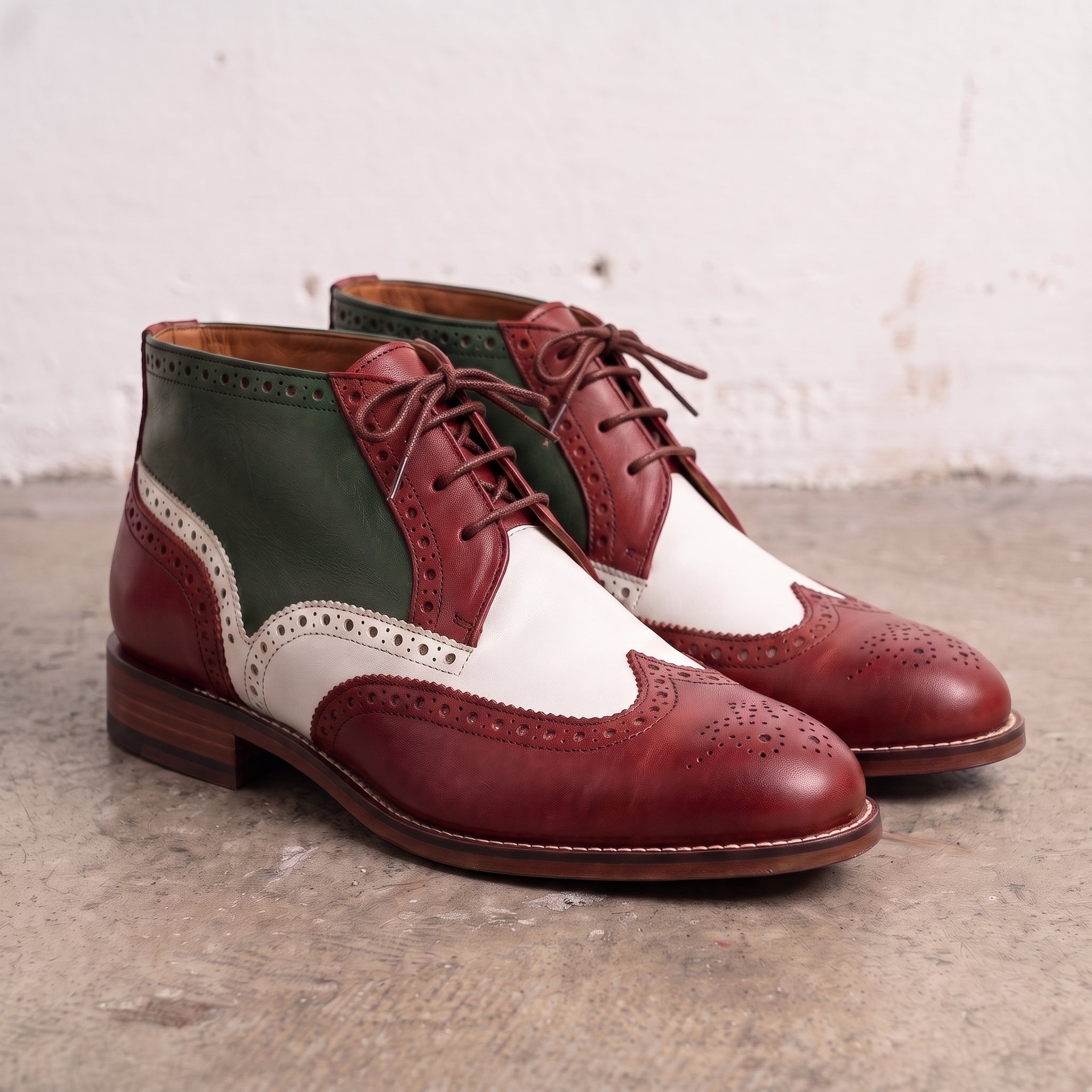 Men's Tri-Color Wingtip Leather Brogue Ankle Boots — Adburn