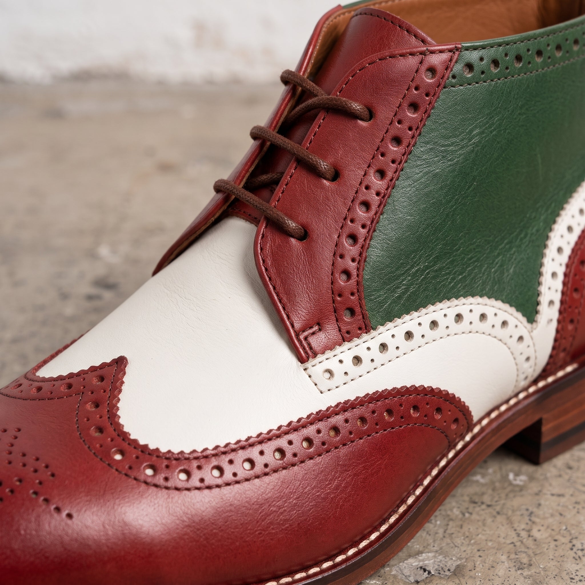 Men's Tri-Color Wingtip Leather Brogue Ankle Boots — Adburn