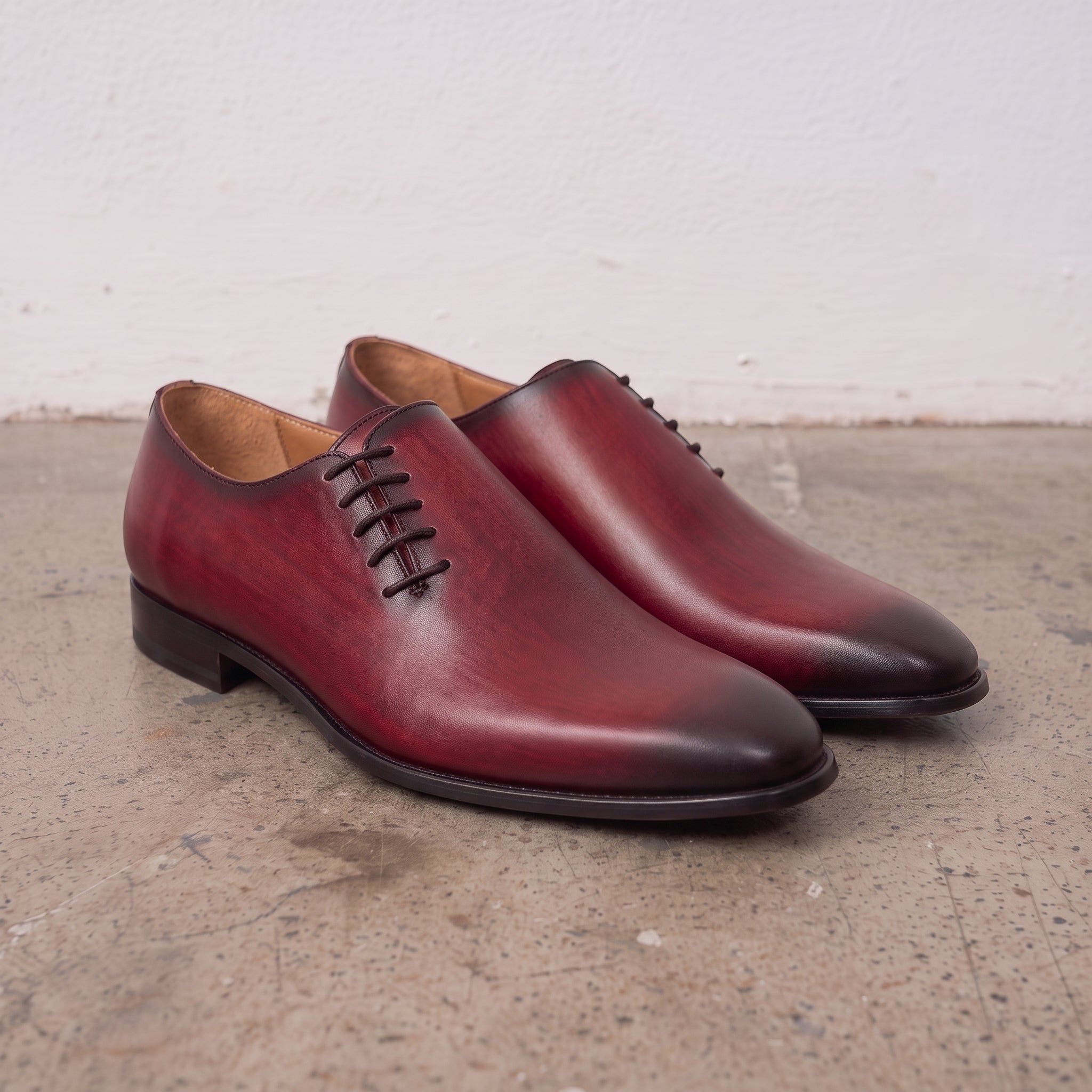 Men's Burgundy Wholecut Leather Oxfords — Perceval