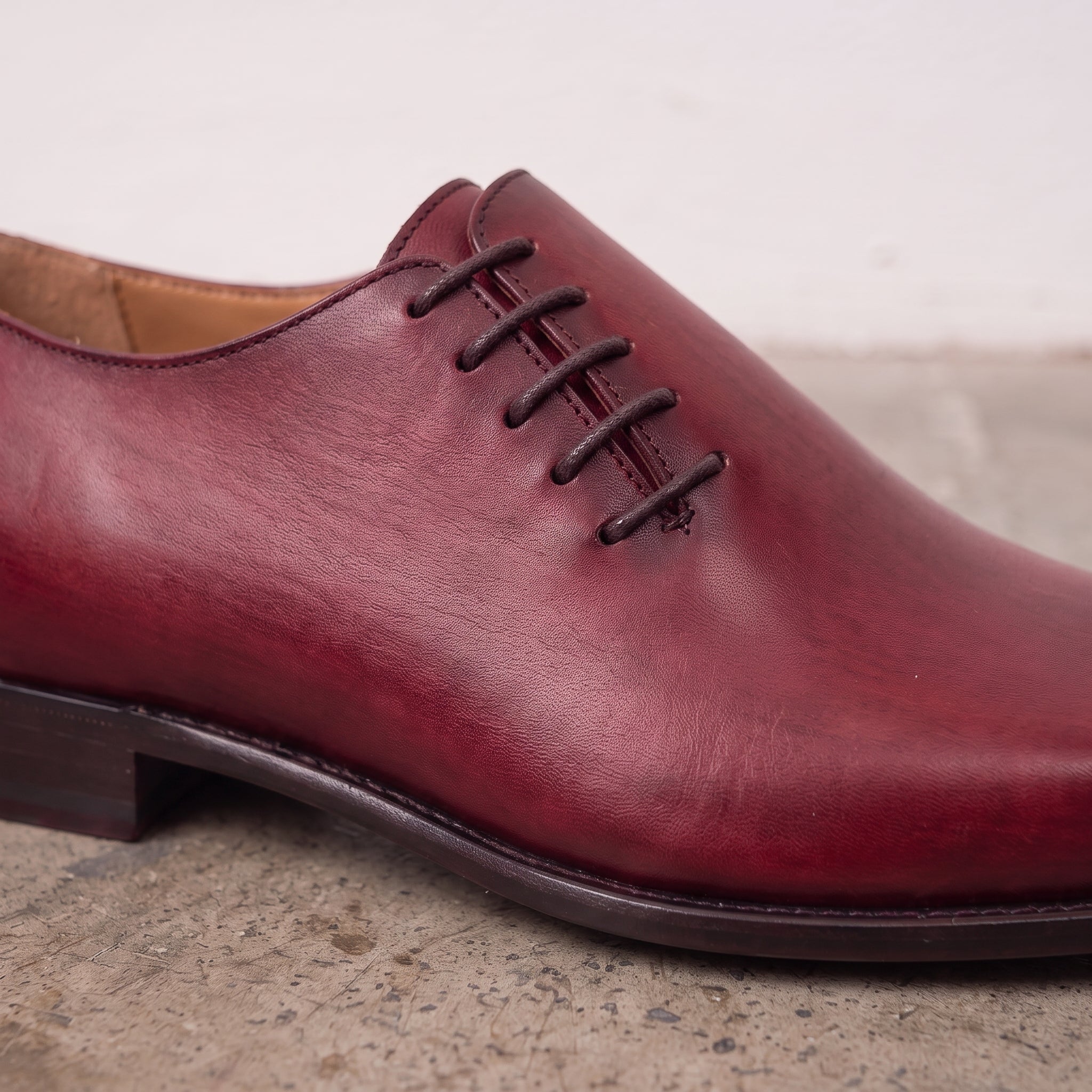 Men's Burgundy Wholecut Leather Oxfords — Perceval