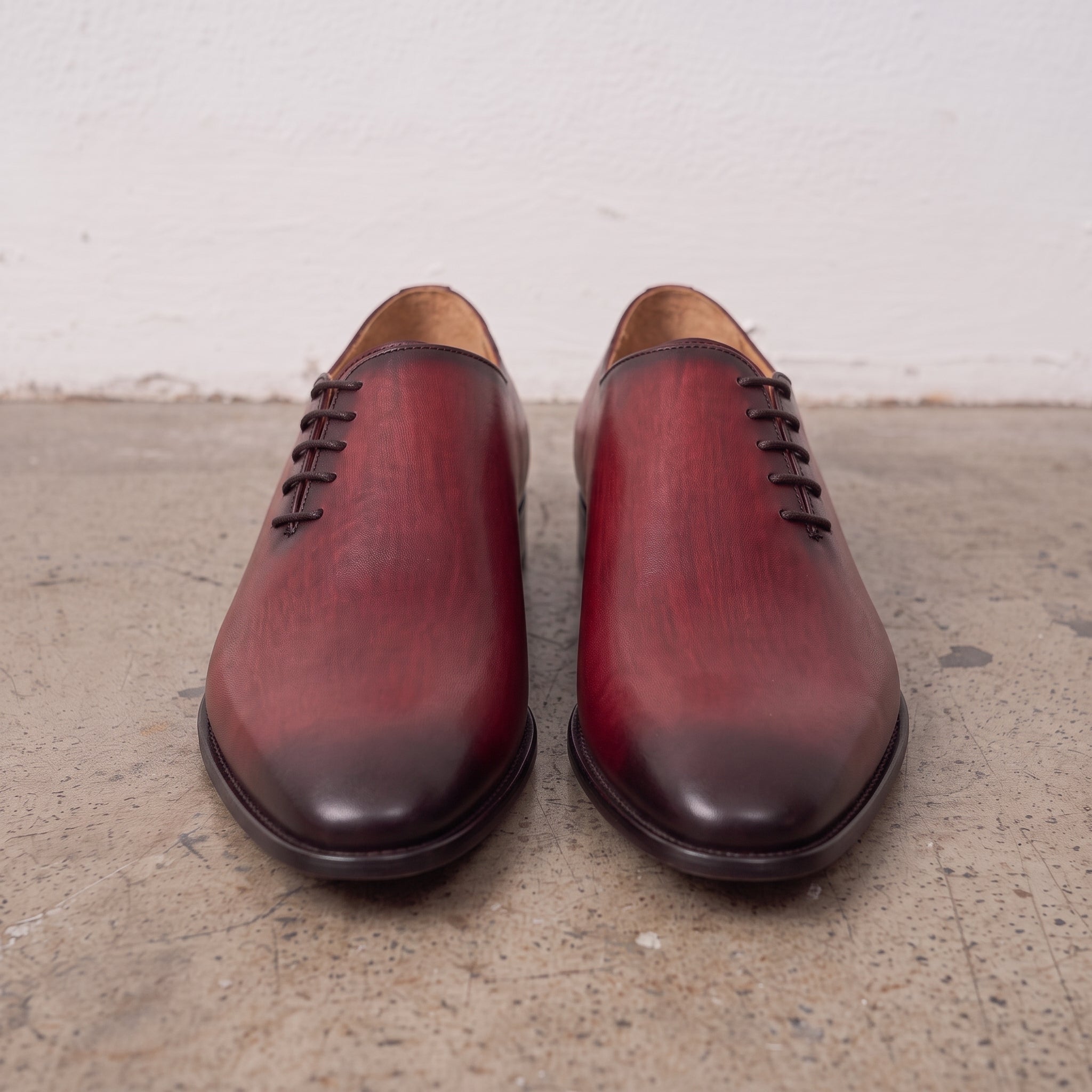 Men's Burgundy Wholecut Leather Oxfords — Perceval