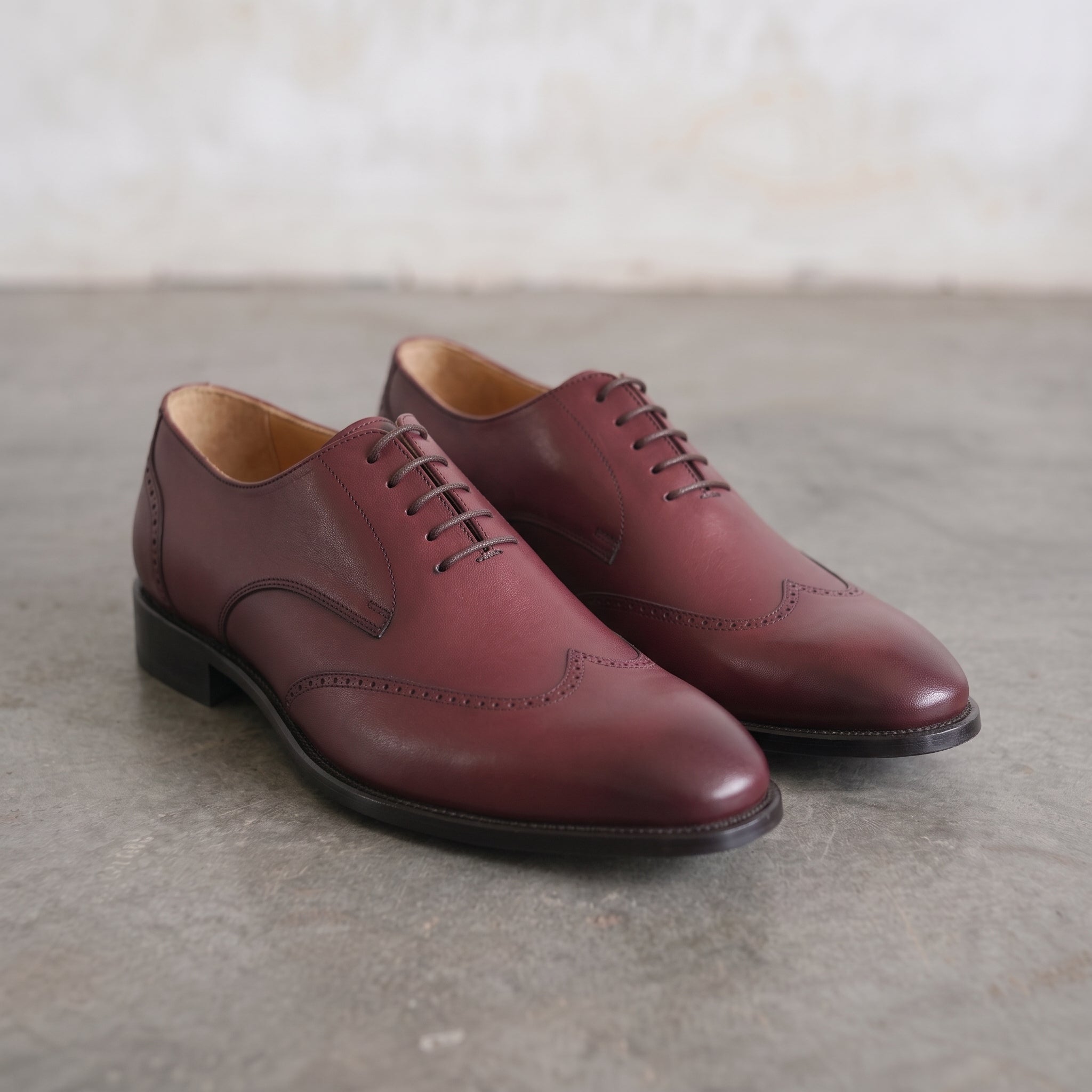 Men's Burgundy Wing-Tip Leather Derbies — Edenwood
