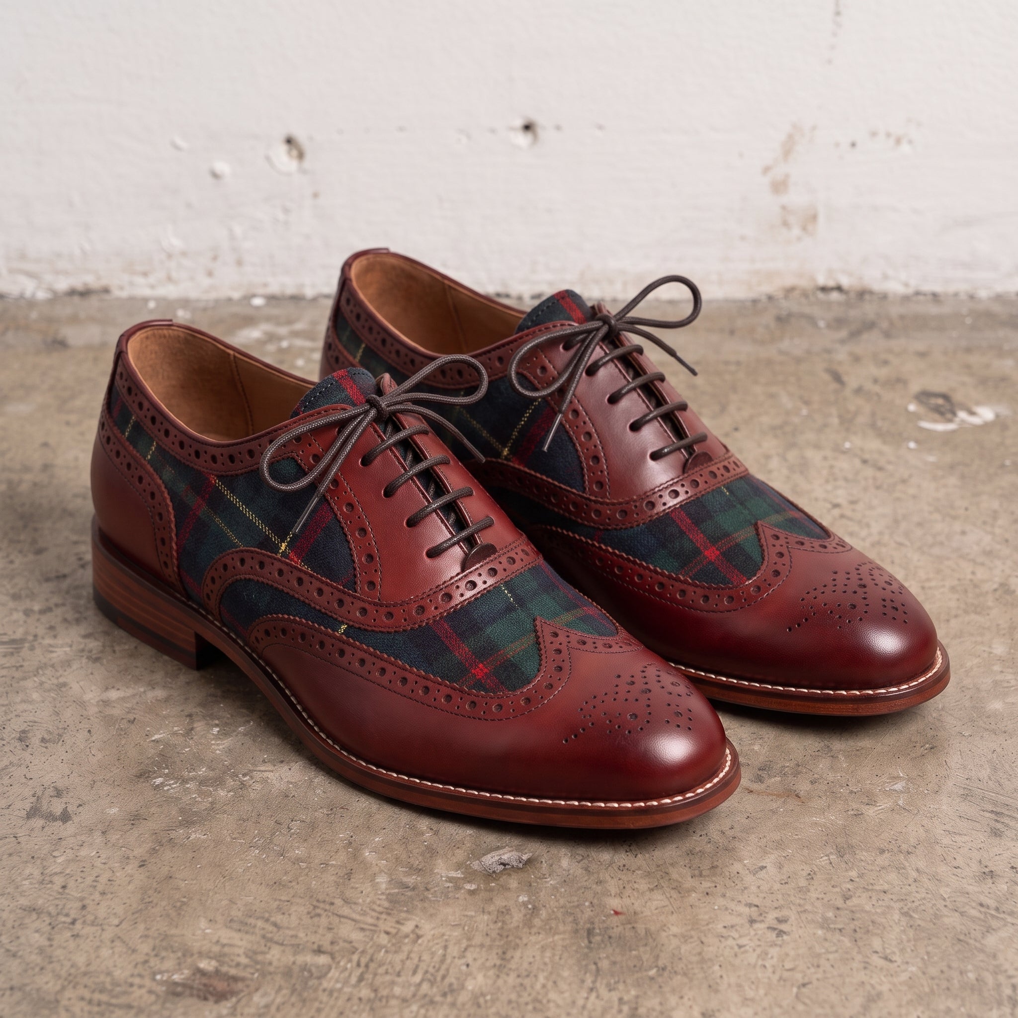 Men's Burgundy Wingtip Leather Derby Brogues — Acreholme