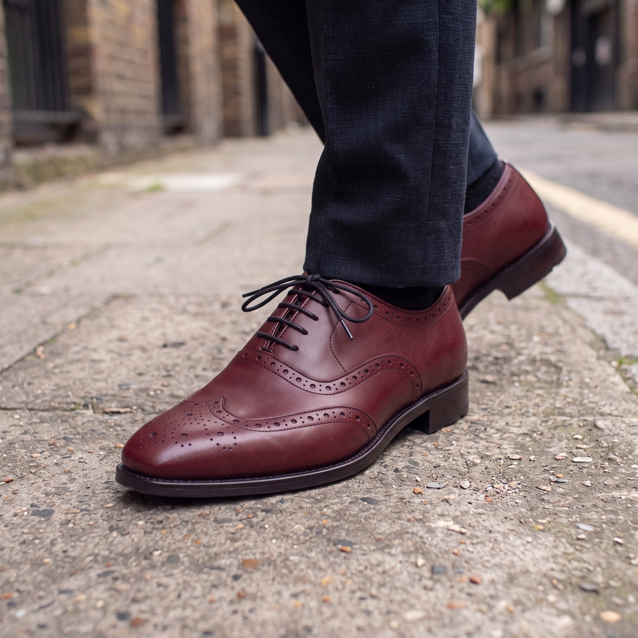 Men's Burgundy Wingtip Leather Brogues — Cranmore