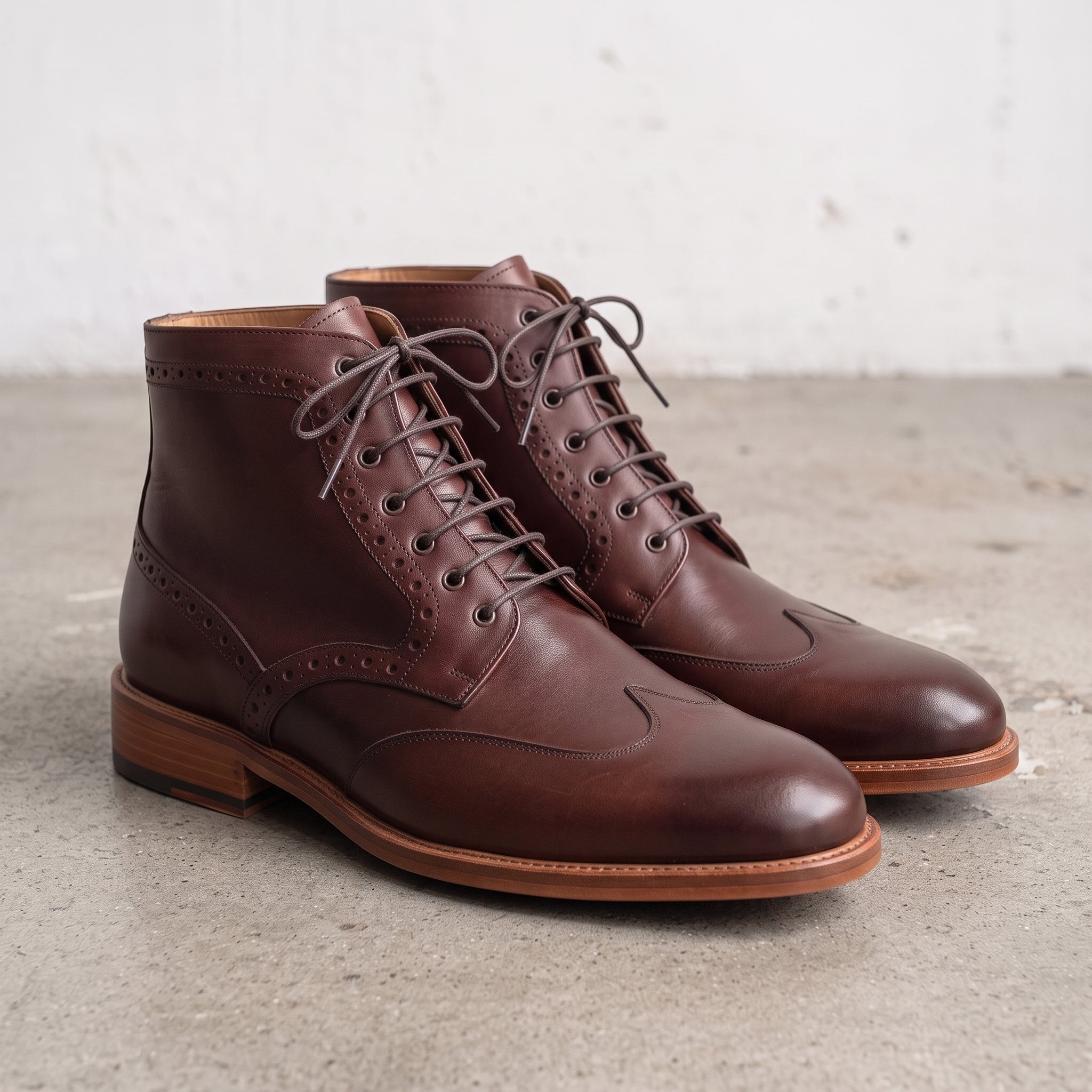 Men's Burgundy Wingtip Leather Derby Boots — Elton