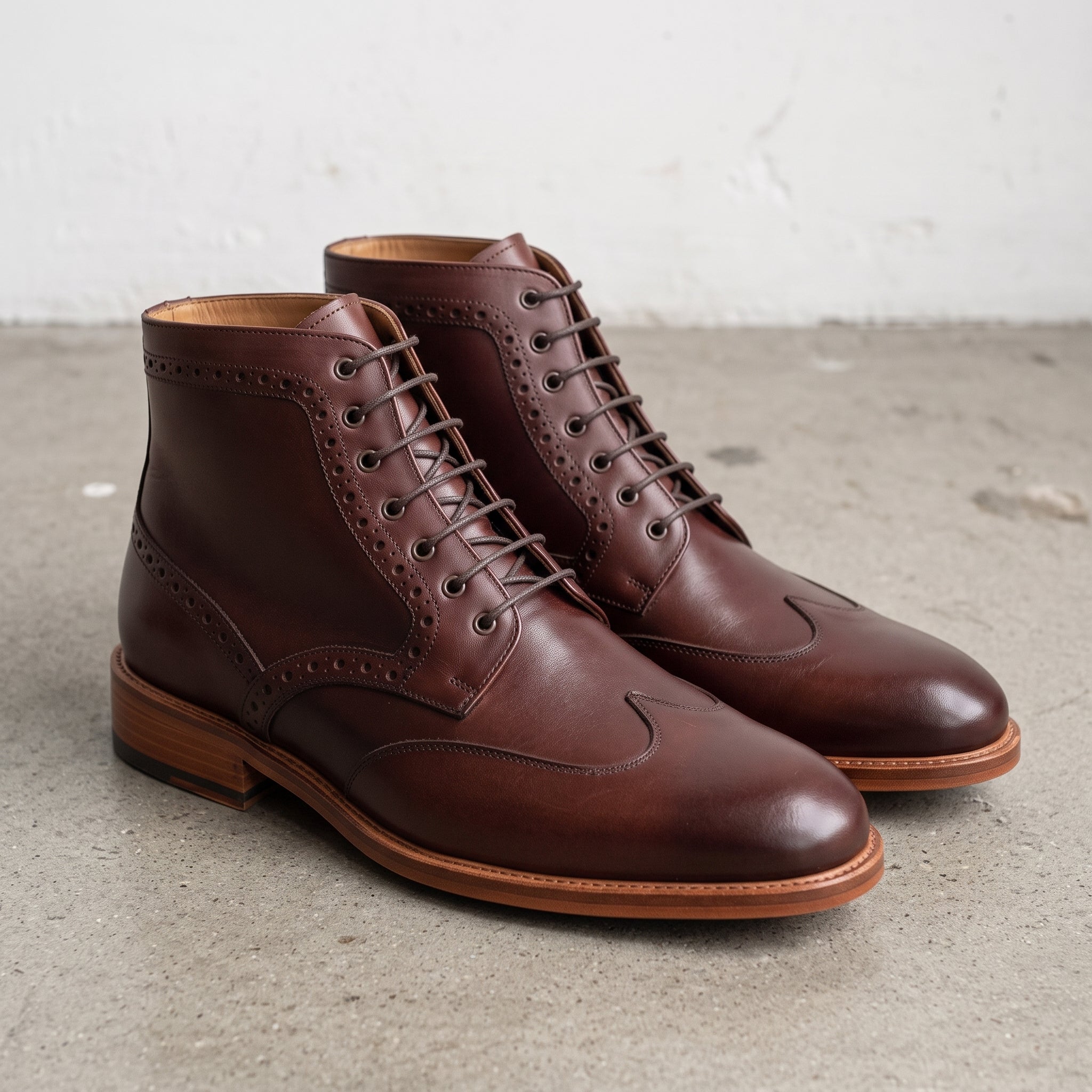 Men's Burgundy Wingtip Leather Derby Boots — Elton