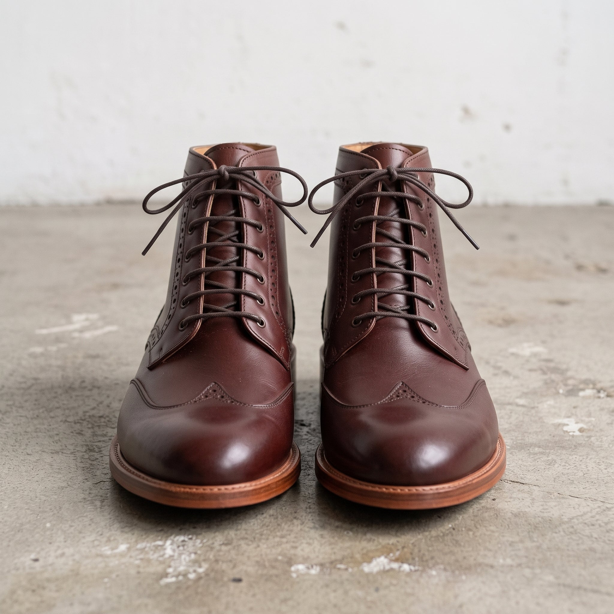 Men's Burgundy Wingtip Leather Derby Boots — Elton